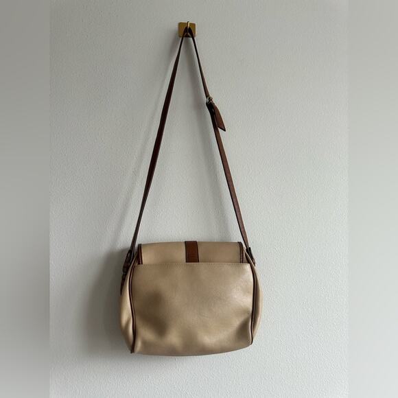 Vintage 90s Liz Claiborne Saddle Bag Crossbody Beige & Brown Equestrian - Picture 6 of 8